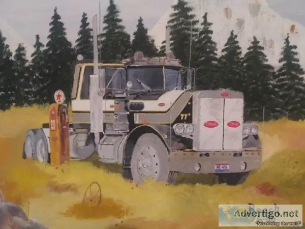 Trucks heavy equipment and trains paintings for sale.
