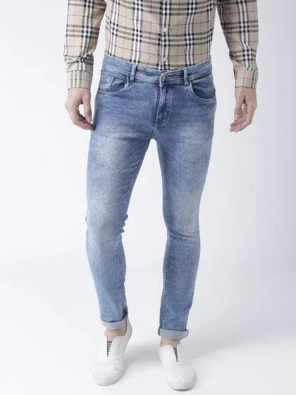 Men s Blue Denim Slim Fit Stonewashed Jeans