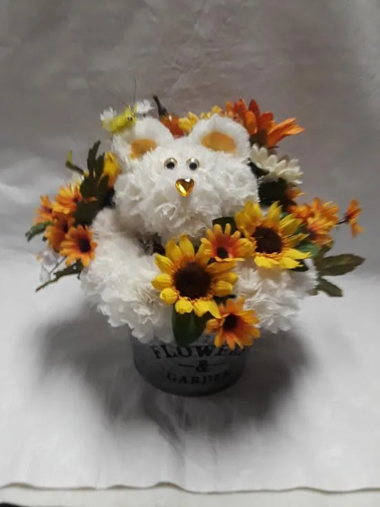 Handcrafted Scented Harvest Time Carnation Bear Arrangement