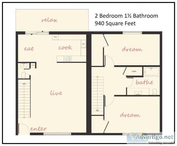 2 Bedroom 1&frac12 Bath Townhome