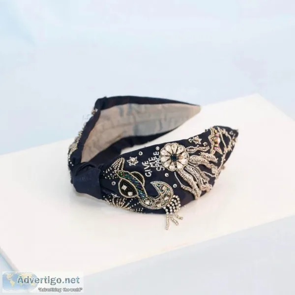 Buy Embellished Cosmos Midnight Blue Turban Headbands for Women 