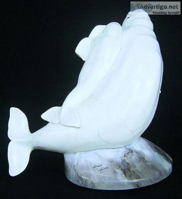 &quotFree Ride&quot (Baluga Whale and Calf) Stone Sculpture by G