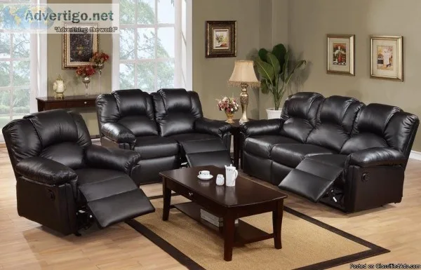 &quotWHOLESALE&quot  Black Motion Sofa Set 3 Pc Leather
