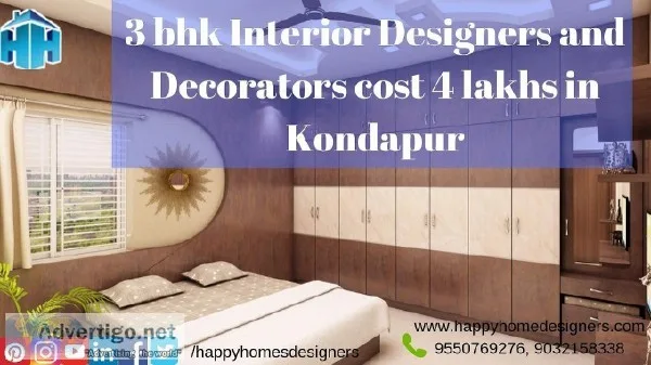 3 bhk Interior Designers and Decorators cost 4 lakhs in Kondapur