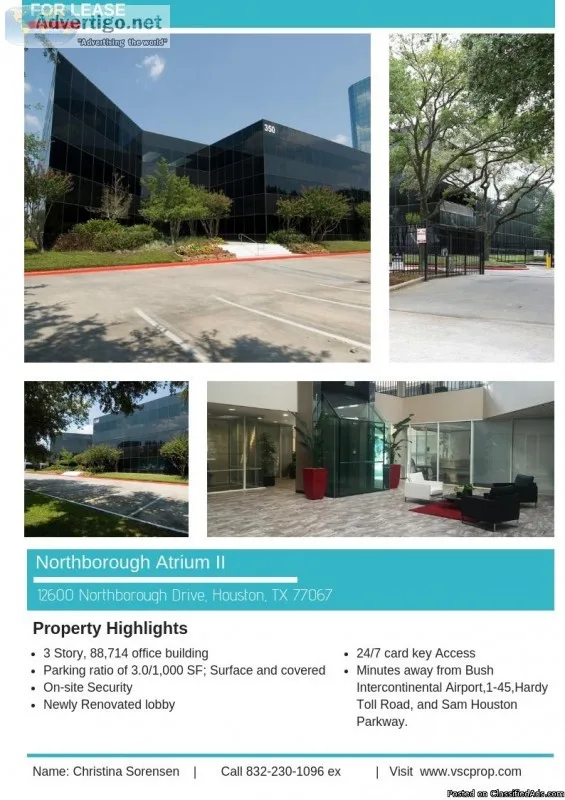 Office Spaces for lease in North Houston call us today.