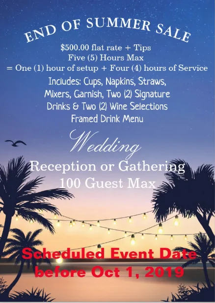 Bartender for Hire - End of Summer Sale