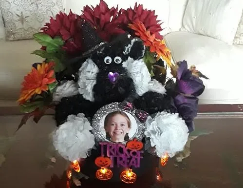 Handcrafted Scented Halloween Carnation Cat Arrangement