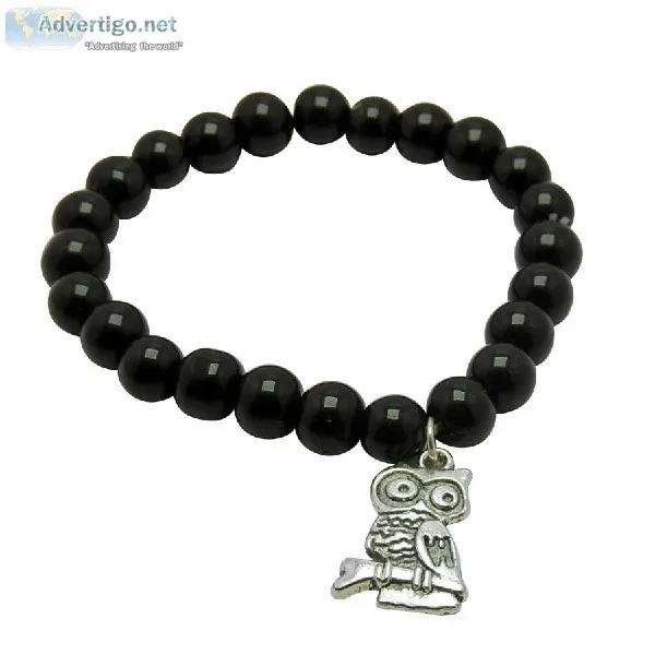 Satyamani Natural Energized Black Tourmaline with owl Bracelet