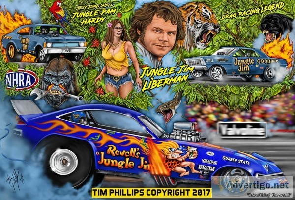 JUNGLE JIM PURE HELL DON GARLITS JOHN FORCE DRAG RACING ART PRIN