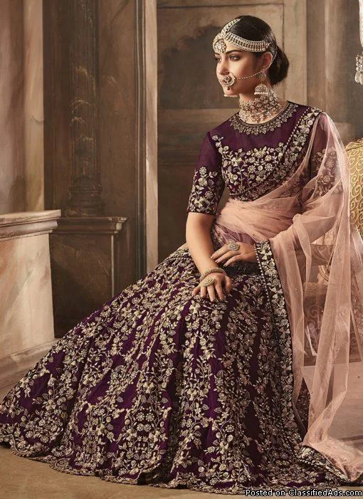 Purple and Gold Heavy Embroidered Lehenga  StyleDevOfficial