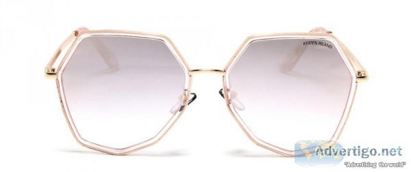 Hexagone Sunglass for Women - PinkGolden Front and Temples with 