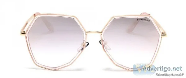 Hexagone Sunglass for Women - PinkGolden Front and Temples with 