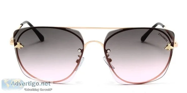 Zynamite Rectangle Sunglass for Women  Rose Gold Front and Templ