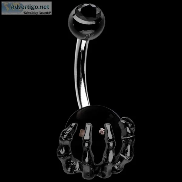 4 Colors Skull Hand Navel Rings Gem Ball Belly Button Rings Pier