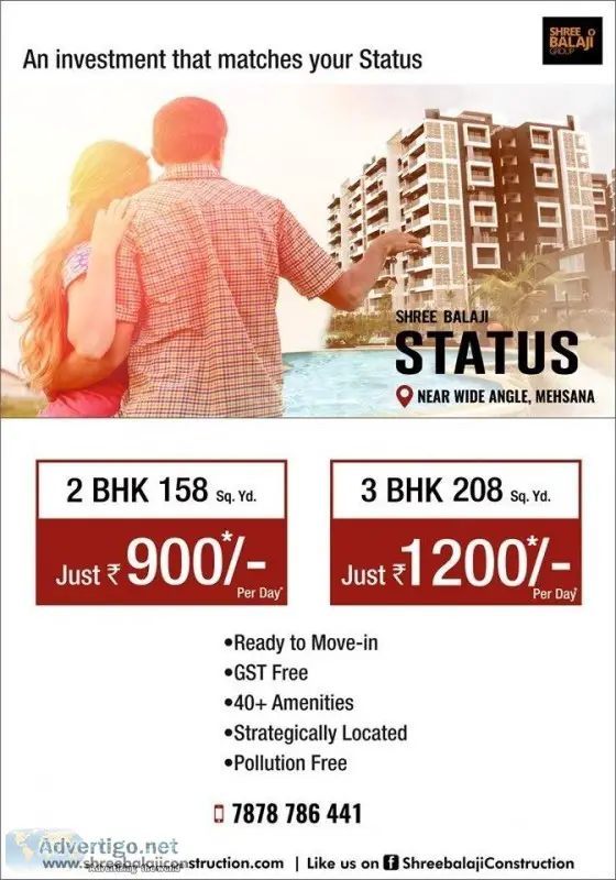 Cheapest Luxurious Apartments IN Status Mehsana (Mehsana)