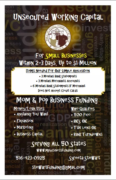 UNSECURED WORKING CAPITAL FOR SMALL BUSINESSES