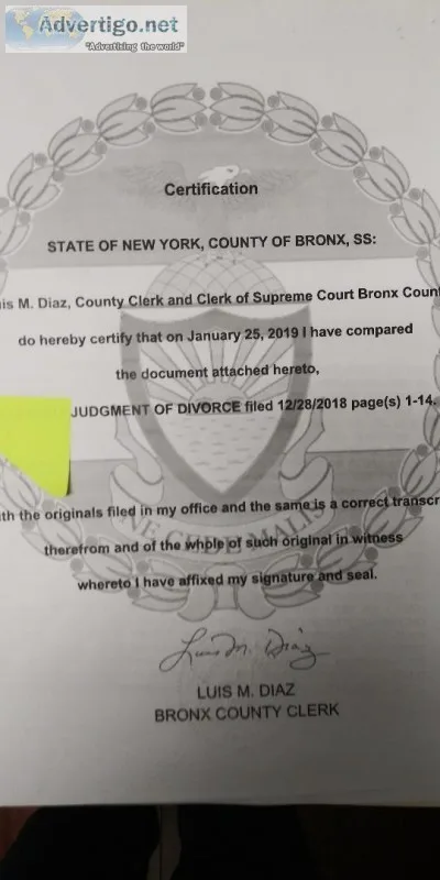 BRONX DIVORCE DECREE RUSH APOSTILLE SERVICES