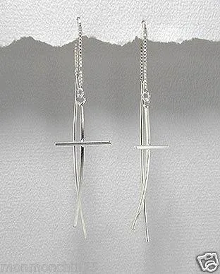 Sterling Silver Contoured Cross  Threader  Earrings For 75.00