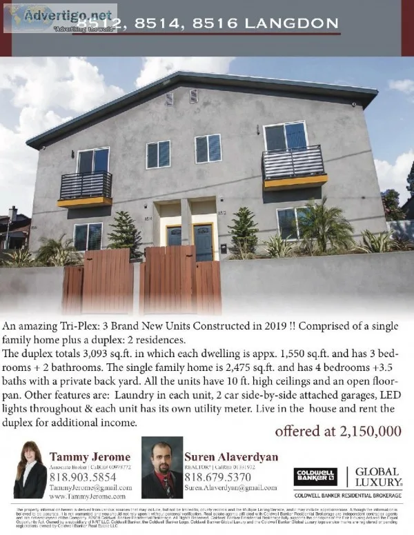 For Sale An amazing Tri-Plex 3 Brand New Units Constructed in 20