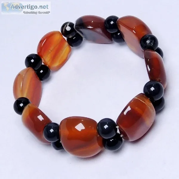 Satyamani Natural Carnelian Broad with Agate Beads Bracelet For 