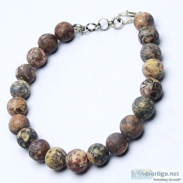 Satyamani Natural Red Leopard Skin Jasper Bead Bracelet with Hoo