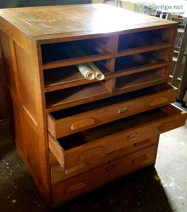 Vintage Oak flat file cabinet