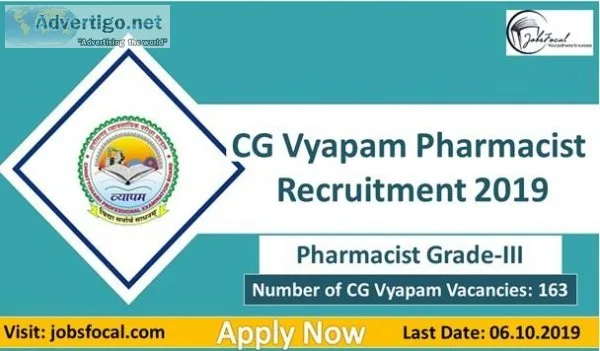 CG Vyapam Pharmacist Recruitment 2019 -20 (163) Pharmacist Grade