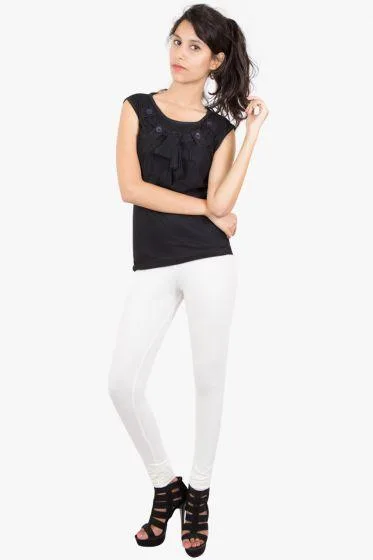 INIYA White cotton lycra Solid Legging