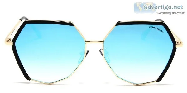 Staten Island Hexagon Sunglass for Women  BlackGolden Front and 
