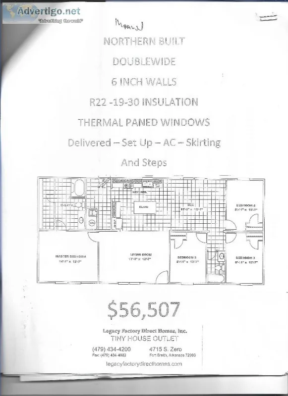 Tru &quotMarvel&quot 4 BR 2 BA double wide manufactured home