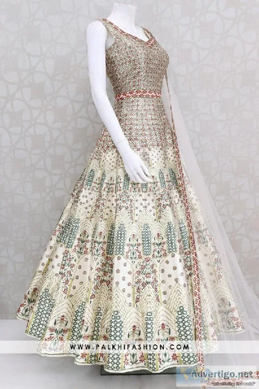 Designer Off White Indian Outfit With Prints and Trendy Style  P