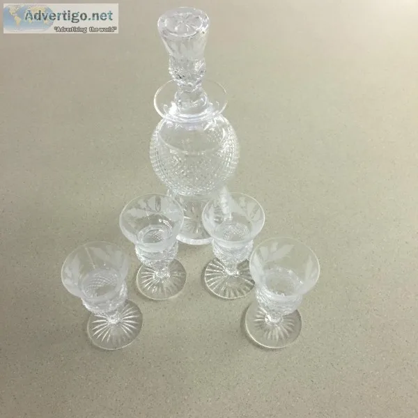 Edinburgh Crystal Thistle Decanter and Cordial Glasses