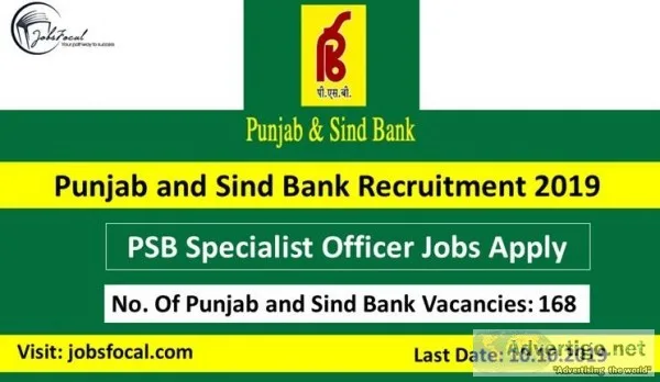 Punjab and Sind Bank Recruitment 2019 -20  (168) Vacancies PSB J