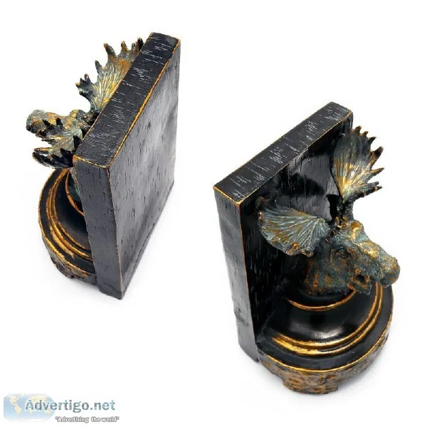 Cast Resin Reindeer Head Bookends in Pair Antique Finish