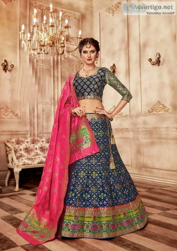 Get Online Dark Blue Lehengas In Lowest Cost From Mirraw