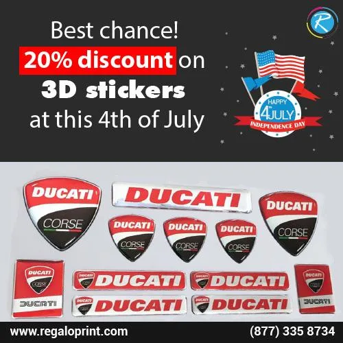 Best chance 20% discount on 3D stickers at this 4th of July