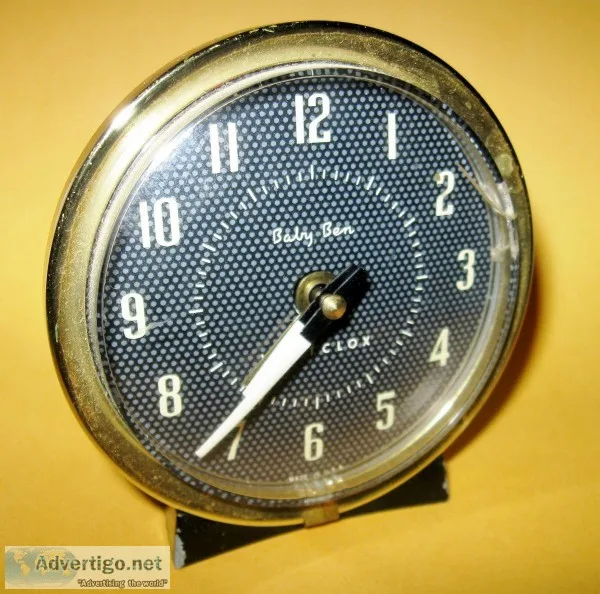 Vintage Westclox Baby Ben Wind Up Alarm Clock Black Case Gold Tr