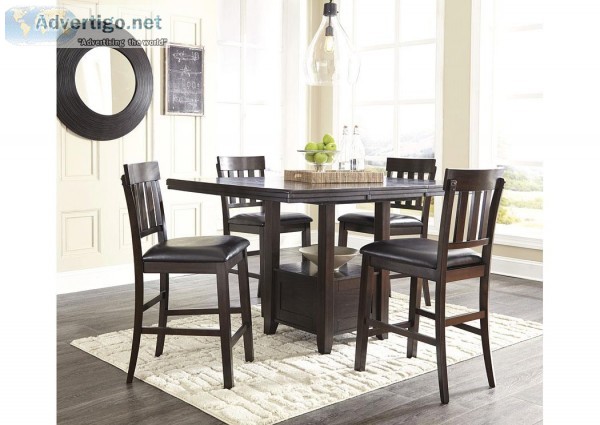 Haddigan Dark Brown Rectangular Counter Height Table w 4 Stools