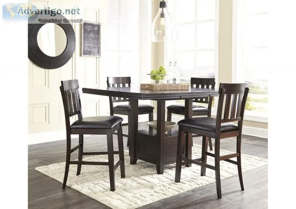Haddigan Dark Brown Rectangular Counter Height Table w 4 Stools