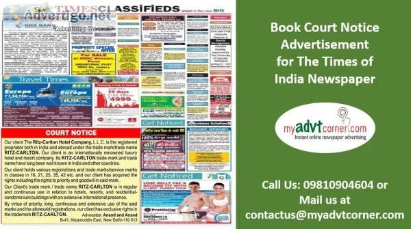 Times of India Court Notice Classified Display Ads