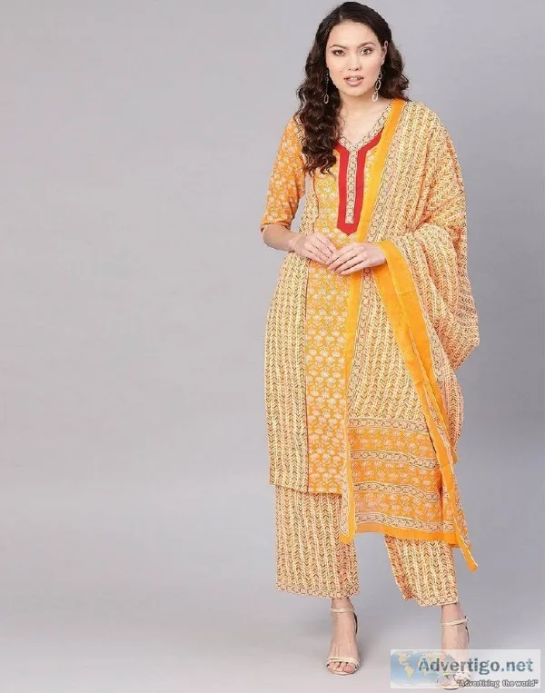 New latest Ethnic Motifs Straight Cotton Kurta With Palazzo and 