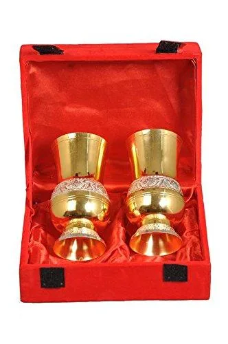 Nutristar Pure Brass Glasses Set of Two Red Box Gift Box. Water 