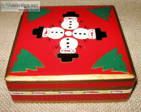 Six Handcrafted Snowman Coasters Design Foreside w Box Christmas