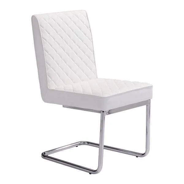 Armless Dining Chair White (Set of 2) - Leatherette Chromed Stee