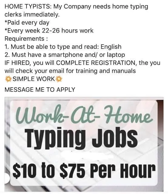 Home typists wanted