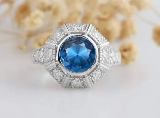 ROUND 1.5CT TOPAZ RING14K WHITE GOLD WEDDING RING BY Esdomera.co