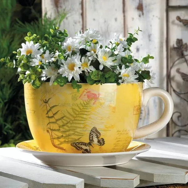 Large Garden Butterfly Teacup Planter.