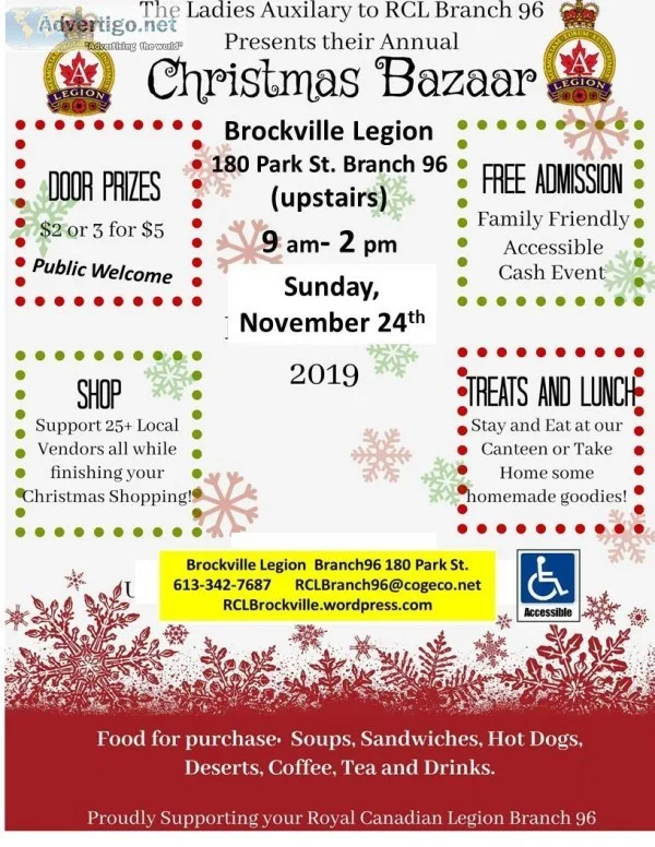 Ladies Auxiliary Xmas bazaar November 24th