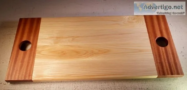 Sapele and Ash Serving Board with round handholds