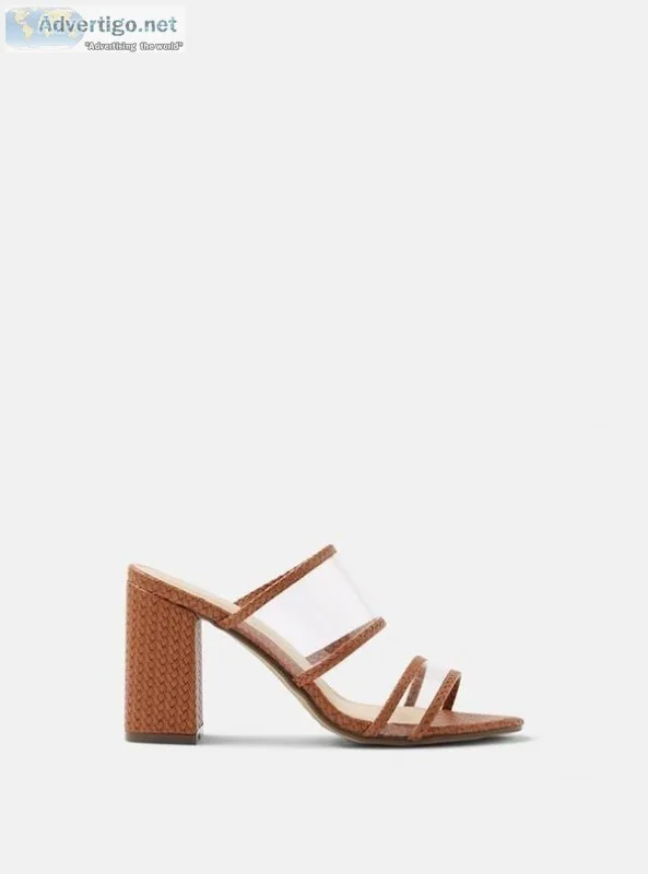 4th and Reckless  TALIA CLEAR STRAP MULE SANDALS TAN WOVEN